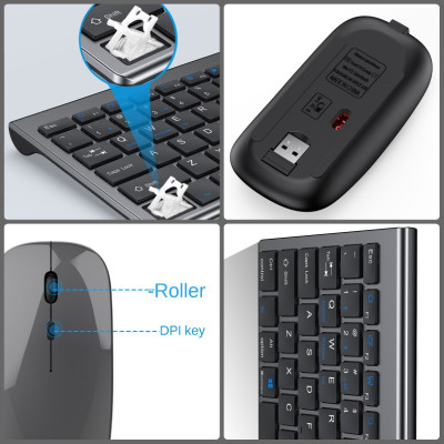 Bộ Bàn phím chuột không dây W619 - pin sạc - đa kết nối bluetooth 5.0 + 3.0 + Usb wireless 2.4g hàng nhập khẩu