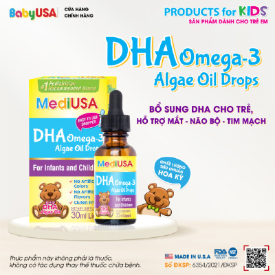 MediUSA DHA Omega 3 Algae Oil Drops - Thực Phẩm Chức Năng Bổ sung DHA cho cơ thể, hỗ trợ mắt - não bộ - tim mạch cho trẻ - Hàng chính hãng