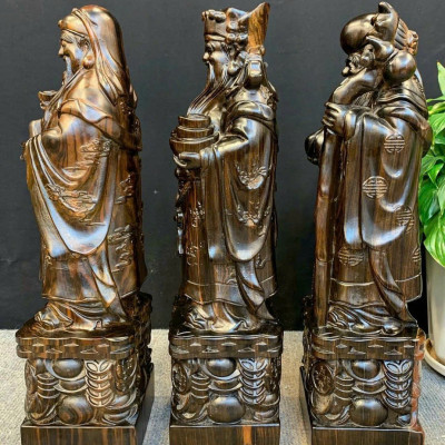 Bộ tượng phật tam đa phúc lộc thọ gỗ mun hoa kt cao 40cm 