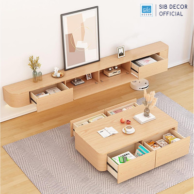 Kệ Tivi Treo Tường Bo Cong Màu Oak Dài 160/180/200/220cm Hiện Đại SIB Decor TV173