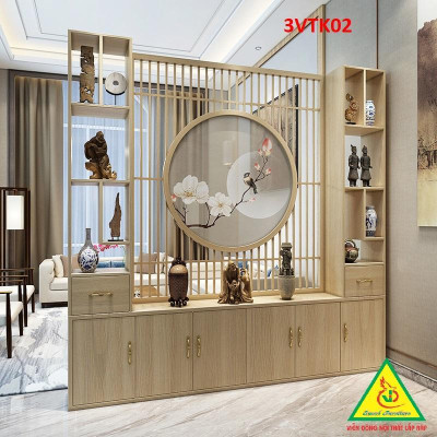 Vách ngăn phòng khách nhà bếp, Tủ kệ vách ngăn phòng 3VTK02 - Nội thất lắp ráp Viễn Đông ADV