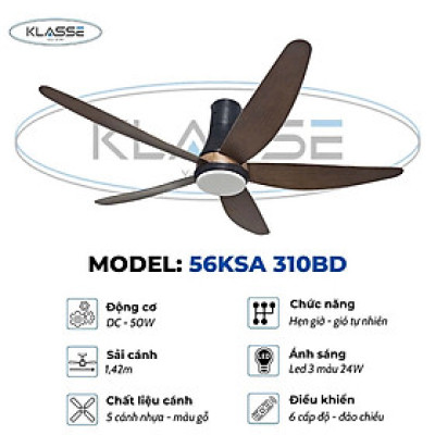 Quạt trần 5 cánh sải dài 1m42 có điều khiển từ xa 6 tốc độ gió, hàng chính hãng klasse, mẫu mới 2024