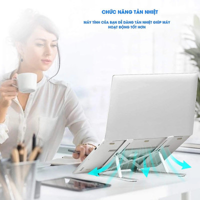 Giá Đỡ Laptop Hợp Kim Nhôm Cao Cấp Có Thể Gấp Gọn, Giúp Tản Nhiệt Laptop, dành cho Macbook, Máy Tính Xách Tay. 07 Vị Trí Điều Chỉnh Góc Độ. Hàng Chính Hãng
