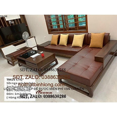 Bàn ghế phòng khách gỗ sồi Nga dáng chữ L chân quỳ