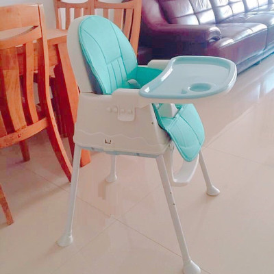 Ghế Ăn Dặm, Ghế Ăn Nâng Hạ Độ Cao Có Nệm Và Bánh Xe - Màu Xanh (Tặng Thìa Ăn Dặm Báo Nóng)