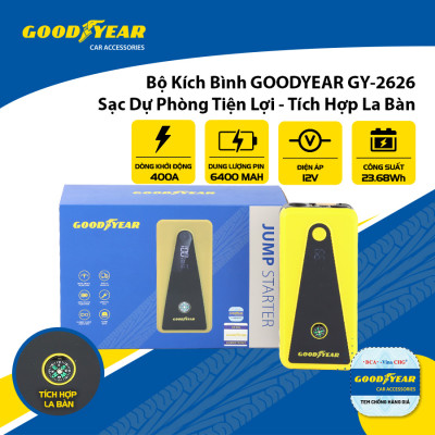 Bộ Kích Bình Cho Xe Hơi 400A GOODYEAR GY-2626 Đa Chức Năng Sạc Dự Phòng 6400mAh Tích Hợp La Bàn - Nhập Khẩu Chính Hãng