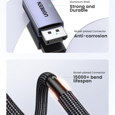 Ugreen UG15383DP118TK 1M DP 2.1 16K30Hz 10K60Hz 8K120Hz 4K144Hz Cáp Displayport hỗ trợ độ phân giải cao dây bọc dù - HÀNG CHÍNH HÃNG