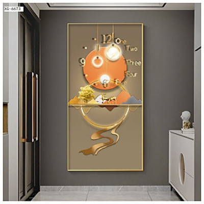 Đồng Hồ Treo Tường Trang Trí Họa Tiết Hươu Nghệ Thuật Đẹp - Tranh Tráng Gương Đồng Hồ Cao Cấp