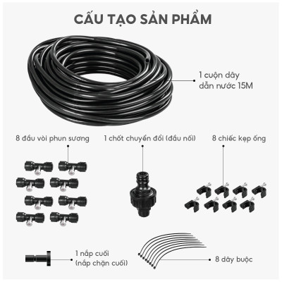 Bộ vòi phun sương làm mát Lebenlang LBLB3362, dài 15m, đa dạng công năng, cất gọn dễ dàng, hàng chính hãng