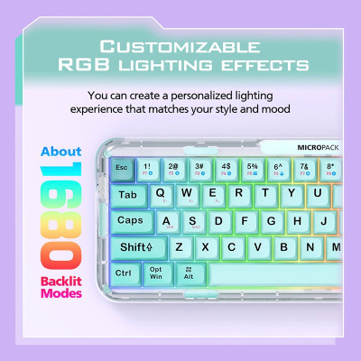 Bàn Phím Cơ Không Dây MicroPack Lifestyle K-168WM 3 Modes Wireless Mechanical Keyboard Vỏ Trong Suốt LED RGB Nhiều Màu Hàng Chính Hãng