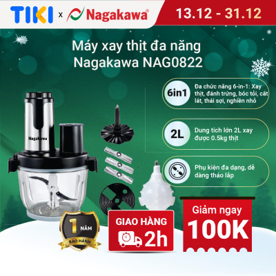 Máy xay thịt đa năng Nagakawa NAG0822 - Lưỡi dao kép - 6 chức năng - Hàng chính hãng