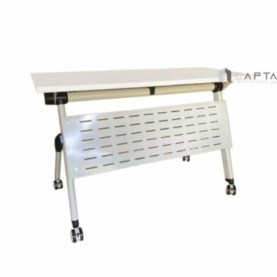 Bàn làm việc xếp gọn có Yếm sắt che TF2006-12W Nội thất Capta Bàn tư vấn mặt xếp gọn màu trắng chân bàn sắt sơn tĩnh điện màu trắng có bánh xe tại hcm