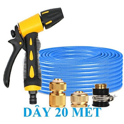 ️ Bộ dây vòi xịt nước rửa xe, tưới cây , tăng áp 3 lần, loại 20m 206319 đầu đồng, cút đồng+ đai