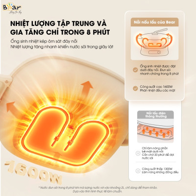 Nồi Lẩu Điện 2 Ngăn Bear SB-NL60U Nhiều Chế Độ Dung Tích 6 Lít Công Suất 1600 W - Hàng Chính Hãng