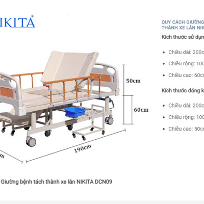 Giường bệnh Y tế tích hợp xe lăn, kèm các chức năng chăm sóc người bệnh - NIKITA DCN 09
