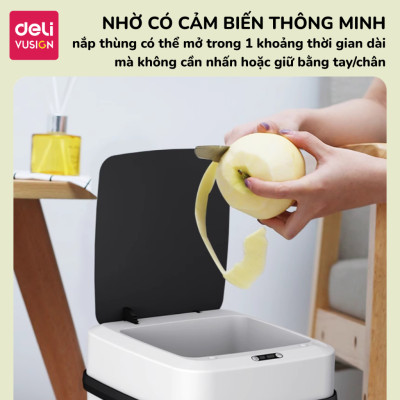 Thùng rác thông minh cảm biến tự đóng mở 15L Deli sọt rác gia đình dùng pin phù hợp cho phòng khách phòng bếp