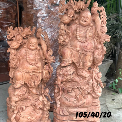 Tượng phật di lặc ngũ phúc bằng gỗ hương đá kt cao 105×40×20cm