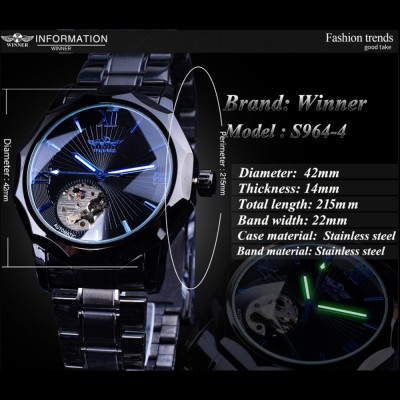  Đồng hồ đeo tay mặt số trong suốt thời trang sang trọng Đồng hồ cơ tự động - Màu trắng