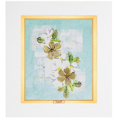 Tranh Vàng 24K PRIMA ART - Tranh hình hoa sứ dát vàng 24K trên nền vải canvas màu xanh biển nhạt - Bộ sưu tập Luxe - CGS-0698-03