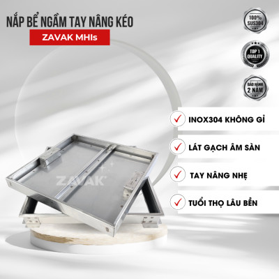 Nắp Bể Ngầm Trong Nhà 50x50cm Inox 304 ZAVAK MHIs-50 Nắp bể nước âm sàn, Nắp hố ga Inox 304