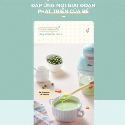 Máy Xay Thịt, Máy Xay Ăn Dặm Bear GR-B06V1 Xay Cực Êm Dung Tích 0.6 Lít Công Suất 200 W- Hàng Chính Hãng