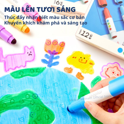 Bút màu nước 2 đầu, kèm dấu cho bé xóa được mideer Round-Tip Stamper Washable Marker