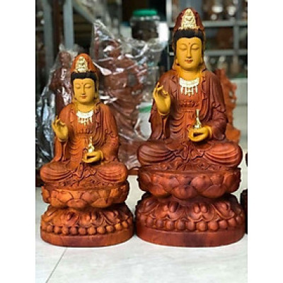 Tượng phật bà quan âm bồ tát bằng gỗ hương đá tô làm mầu giả cổ kt cao 70×35×35cm