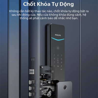 [CHÍNH HÃNG] Khóa cửa thông minh Philips DDL801-5HBS – Điều khiển từ xa, vân tay, thẻ từ, mật khẩu, chìa cơ, tích hợp chuông cửa