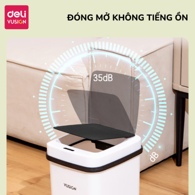 Thùng rác thông minh cảm biến tự đóng mở 15L Deli sọt rác gia đình dùng pin phù hợp cho phòng khách phòng bếp