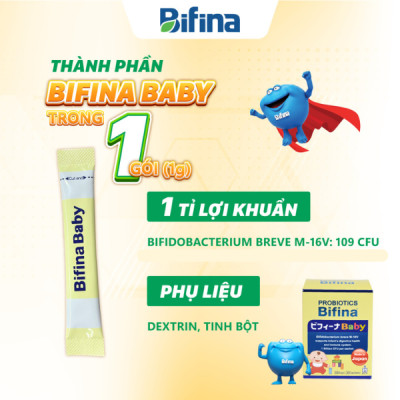 Men vi sinh Bifina Baby Nhật Bản – Hộp 30 gói – Hỗ trợ bổ sung lợi khuẩn cho trẻ sinh non, sinh mổ, dùng sữa công thức