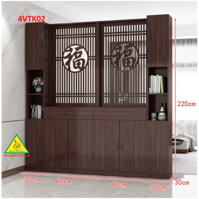 Vách ngăn phòng khách, vách ngăn tủ kệ bằng gỗ 4VTK02 - Nội thất lắp ráp Viendong adv