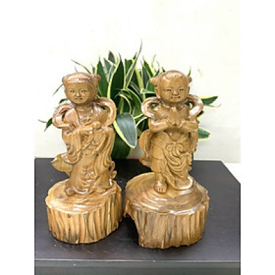 CẶP Tượng tiên  đồng ngọc nữ bằng gỗ bách xanh kt 15×8×7cm 