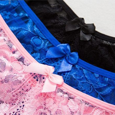 Quần lót nữ thêu hoa ren mỏng thoáng mát gắn nơ - Màu xanh