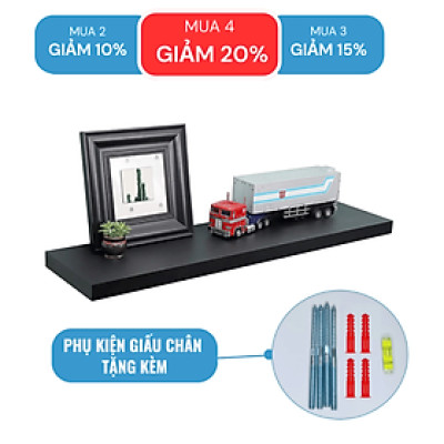 [Mua 4 giảm 20%] Kệ Thanh Ngang Rộng 20cm, Gỗ Dày 25mm Treo Tường Màu Đen SIB Decor Chiều Dài 40 Đến 120cm KT005