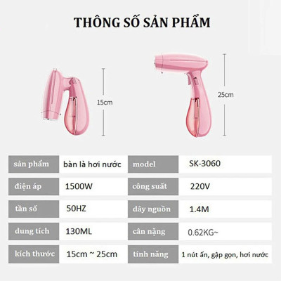 {Bảo Hành 12 Tháng} Bàn Là Ủi Áo Quần Hơi Nước Cầm Tay Tiện Lợi Loại 1 Hàng Chính Hãng PaKaSa - Là Được Tất Cả Loại Vải- Gấp Gọn Tiện Dụng