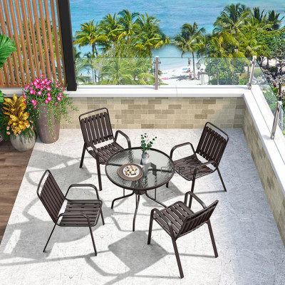 Ghế sắt ngoài trời Nội thất Capta CC2032-T mặt và lưng ghế gỗ nhựa chịu nắng mưa Ghế ăn xếp chồng cho nhà hàng sân vườn, sân thượng – Outdoor Chair