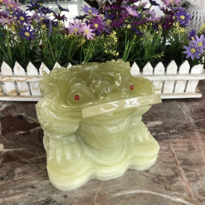 Tượng Cóc Ba Chân, Cóc Ngậm Tiền, Thiềm Thừ phong thủy chiêu tài lộc đá ngọc Onyx - Dài 20 cm