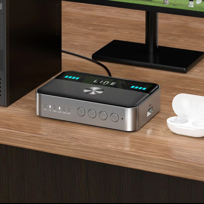 Hàng Chính Hãng - Bộ Thu Phát Bluetooth NFC M13-JA - Chip Bluetooth 5.3 Phạm Vi Kết Nối 20m Giải Mã APTX-HD TÍch Hợp DAC Cao Cấp Màn Hình LED Đèn RGB Đa Kết Nối AUX 3.5mm, RCA, Optical, Coaxial, USB Hỗ Trợ NFC Chế Độ RX TX Pin 1000mAh - ROGTZ