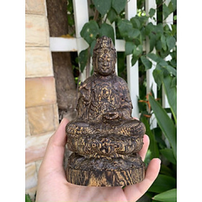 Tượng phật Bà Quan Thế Âm Bồ Tát phong thủy gỗ trầm hương sánh chìm tự nhiên cầu bình an, may mắn, sức khoẻ và tài lộc để bàn làm việc, taplo xe ô tô