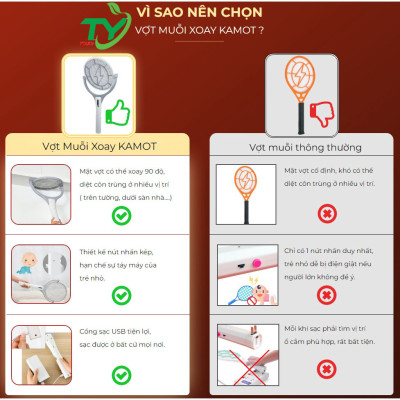Vợt Muỗi Xoay KAMOT Chính Hãng, Vợt Diệt Muỗi Thông Minh xoay 90 độ 2 In 1 Kiêm Đèn Bắt Muỗi Tự Động Ban Đêm
