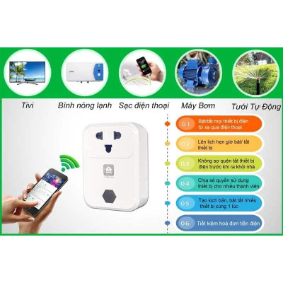 Ổ cắm Wifi Hunonic SK01 điều khiển mọi thiết bị từ xa bằng điện thoại, Hẹn giờ tự động, Chia sẻ người dùng, BH 12 tháng.