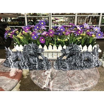 Cặp Rồng nằm phong thủy đá cẩm thạch vân đen - Dài 25 cm