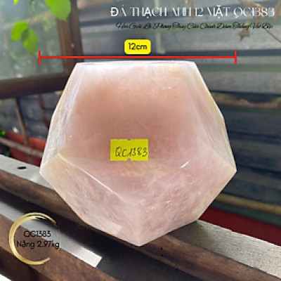 Đá thạch anh 12 mặt NHASAN QC1383 nặng 2.97kg, đường kính 12cm, mặt cạnh 8.3cm