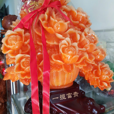 Tượng Bình Hoa Mẫu Đơn Đỏ Cam Mới To Dây Đỏ May Mắn Quá Hoành Tráng Đẹp Lắm Size Cao 55cm Ngang 48cm Sâu 31cm biểu tượng sự Hưng Thịnh , thịnh vượng, phồn vinh, Giàu Sang , Phú Quý, Giàu Sang , Phú Quý trưng phòng khách nhà công công quà tặng ý nghĩa ạ