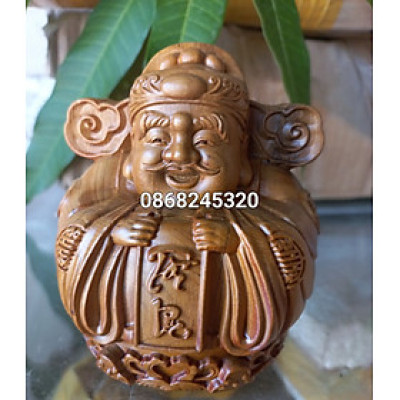 Tượng THẦN TÀI TRỨNG MINI  GỖ BÁCH XANH THƠM NỨC KT 10×9.5CM 