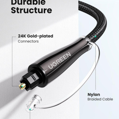 Ugreen UG70896AV108TK 2M cáp quang Toslink optical đầu mạ vành 24k màu đen - HÀNG CHÍNH HÃNG