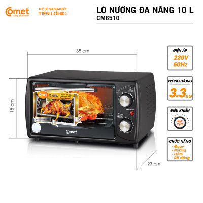 Lò nướng điện Comet CM6510 10L – Công suất 1000W, đa chức năng, nhỏ gọn, hàng chính hãng