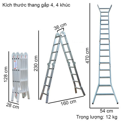 Thang nhôm gấp 4 khúc Nikita Nik44A chân choãi