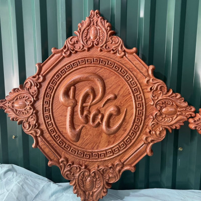 Tranh treo tường chữ phúc lộc thọ bằng gỗ hương đá kt mặt vuông 45×45×3,5cm