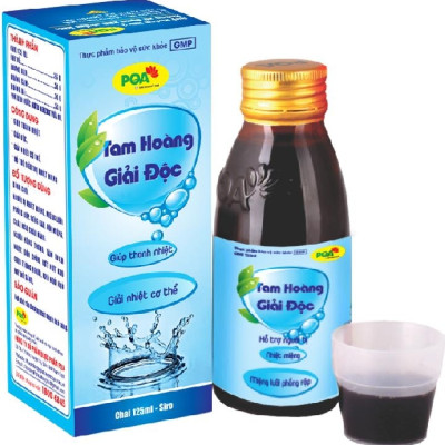 Siro Tam Hoàng Giải Độc PQA chai 125ml là dược phẩm thảo dược giúp thanh nhiệt, giải độc, hỗ trợ điều trị nhiệt miệng, nóng trong.